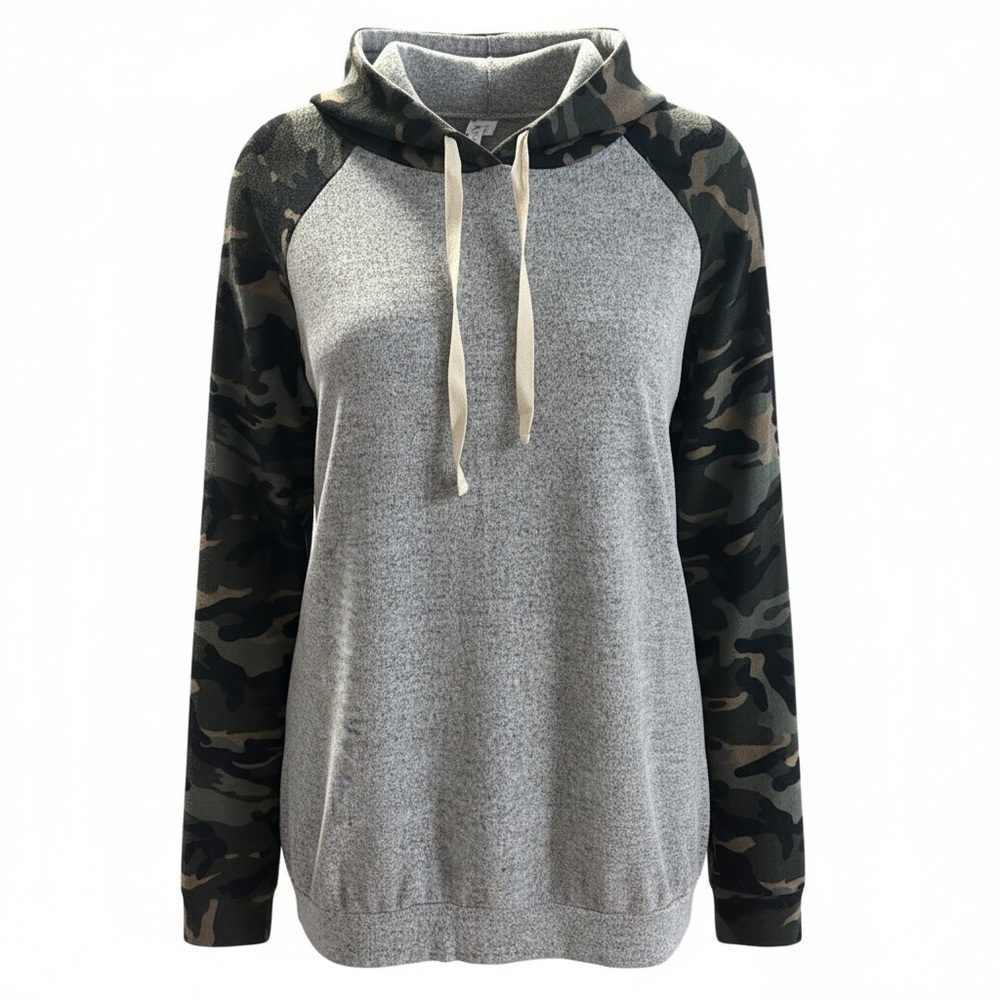 Grateful Hearts Boutique Camo Raglan Hoodie Lightweight Tunic NWOT